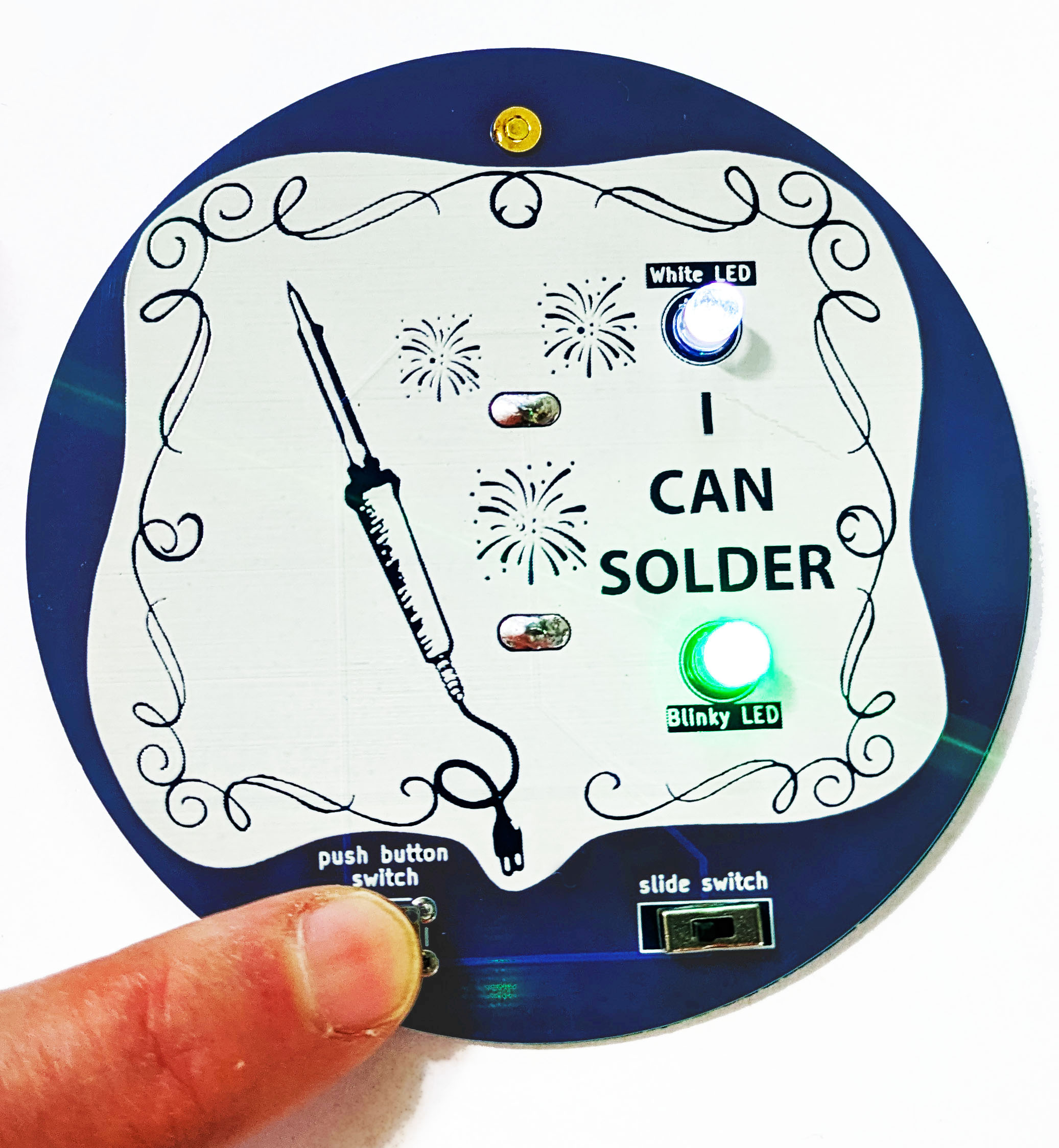 'I Can Solder' Badge kit, lit up