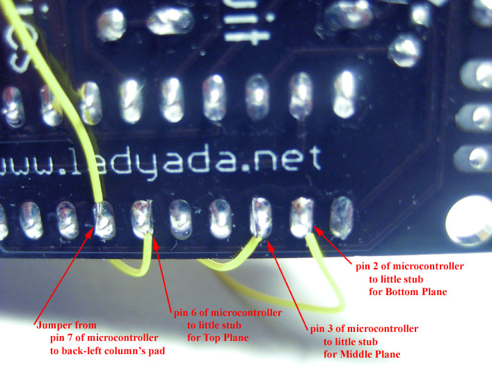 4 wires soldered to 4 microcontroller pins